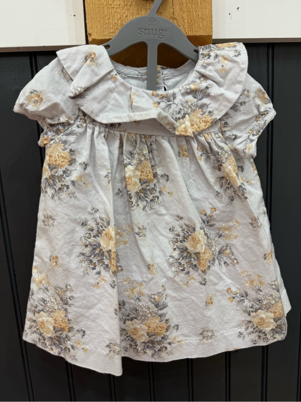 Janie and Jack Floral Ruffle Collar Top - Light Gray & Yellow